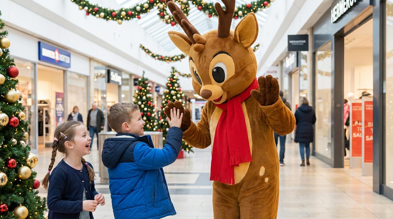 Rentier Rudi mit Kindern