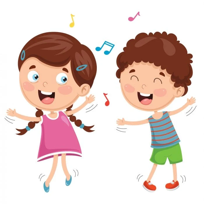 Zwei Kinder bewegen sich fröhlich zur Musik