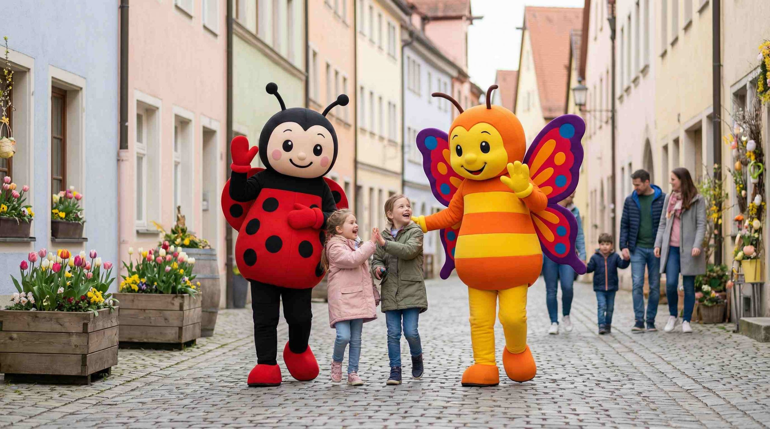 Marienkäfer und Schmetterling mit Kindern