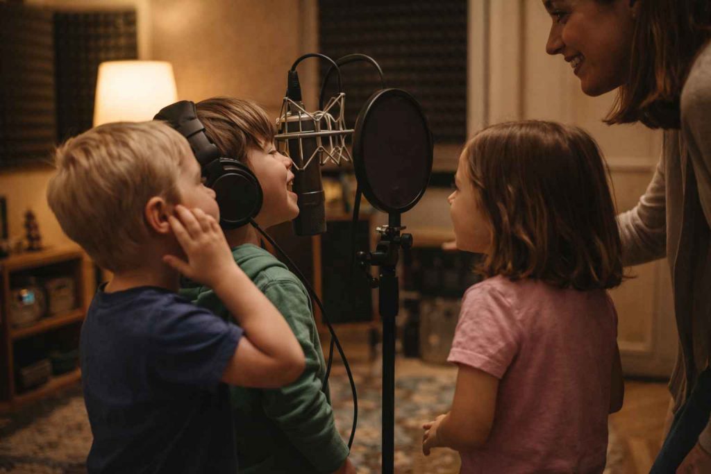 Kinderchor bei einer Songaufnahme